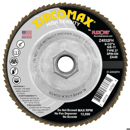 Flexovit FLAP DISC ZIRCOMAX 4-1/2inX5/8-11 Z4532FH